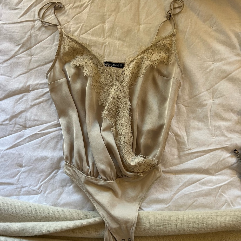 Abercrombie & Fitch Lace Trim Bodysuit in Cream